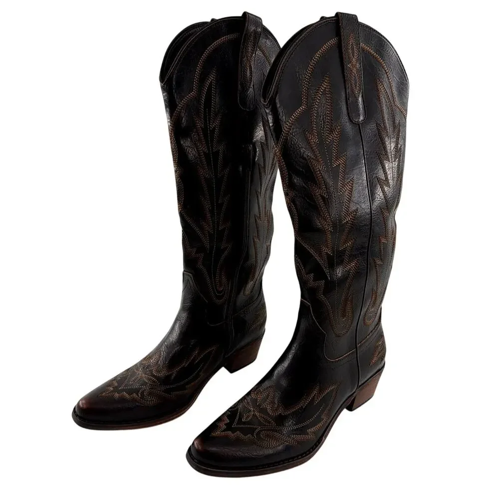 Red Top Women's Dark Brown Embroidered Classic Cowgirl The Rosemary Boots 10 - Picture 7 of 12